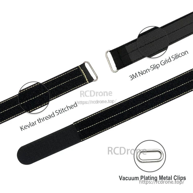RJXHOBBY 1pc 25mm Kevlar Battery Strap, RJXHOBBY 25mm Kevlar battery strap with stitched reinforcement, non-slip silicone grip, and metal buckle