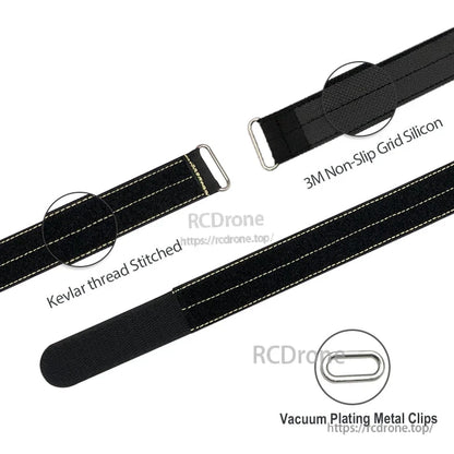RJXHOBBY 1pc 25mm Kevlar Battery Strap, RJXHOBBY 25mm Kevlar battery strap with stitched reinforcement, non-slip silicone grip, and metal buckle