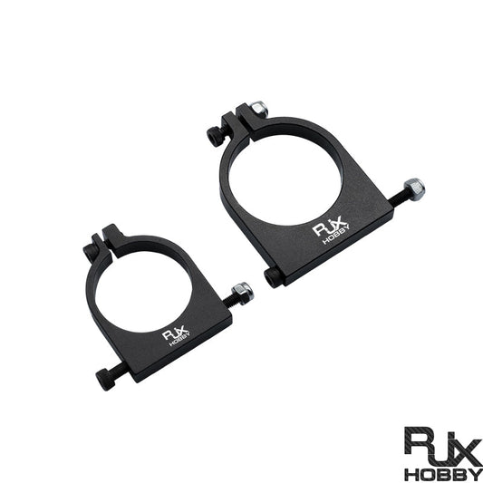 RJXHOBBY 1pc 25mm/30mm Pipe Clamp, Two black RJXHOBBY aluminum pipe clamps with split-ring design and tightening screws for round tubing