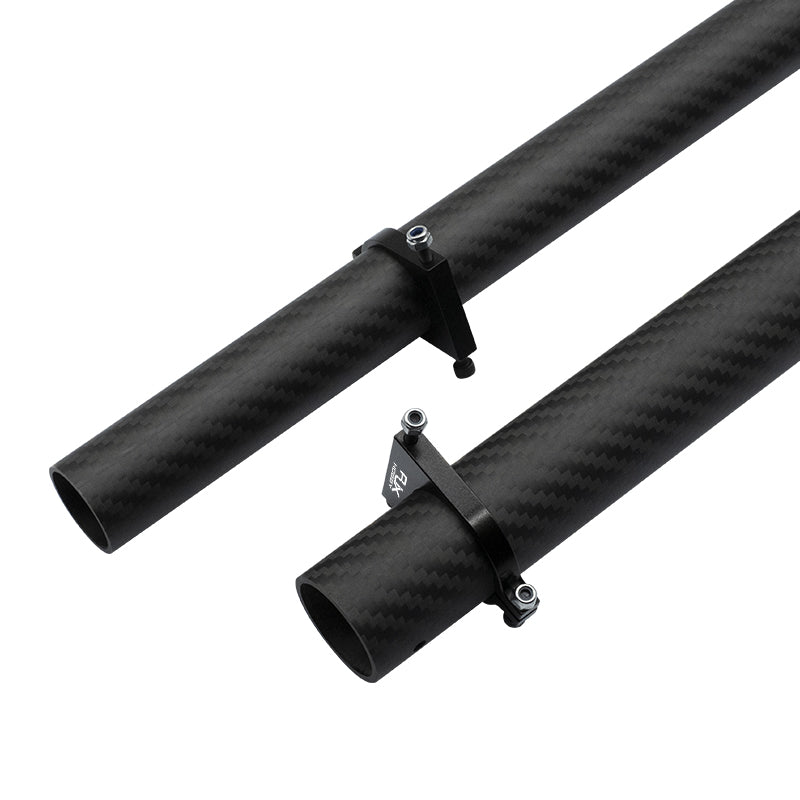 RJXHOBBY 1pc 25mm/30mm Pipe Clamp, RJXHOBBY 25mm/30mm black pipe clamp mounted on carbon fiber tube with bolt and mounting tab
