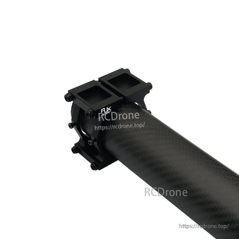 RJXHOBBY 1pc 40/45/50mm Pipe Clip Tubing Clamp, Black pipe clip tubing clamp with four screws, mounted around a carbon fiber tube with dual square top mounts