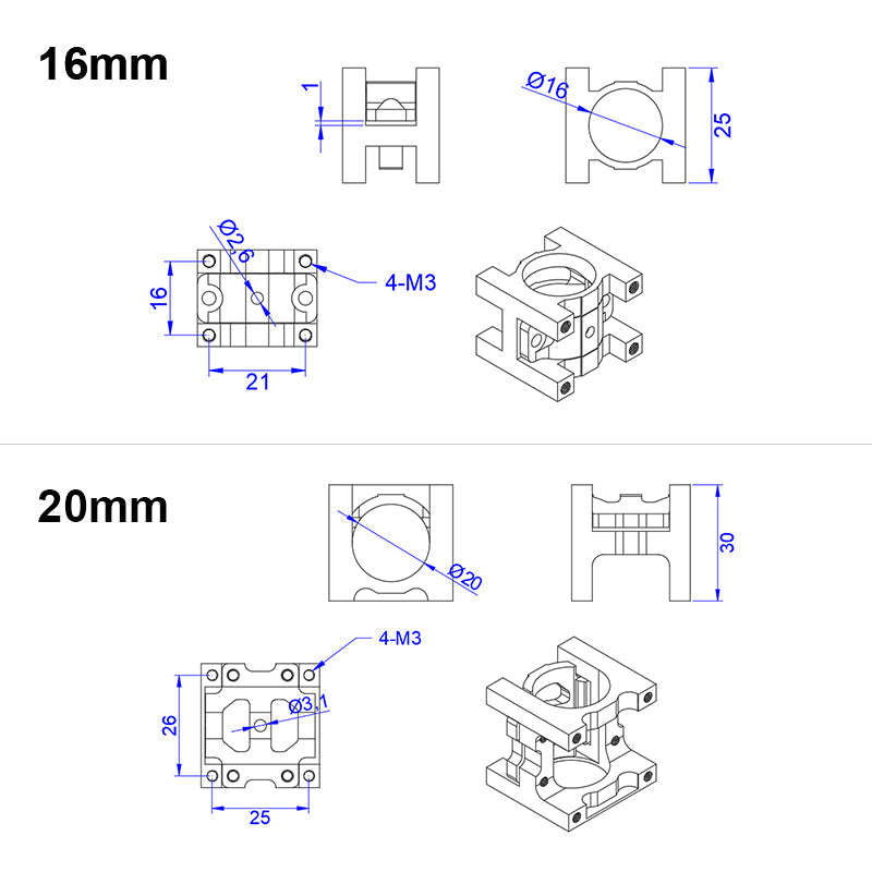 RJXHOBBY 1pcs 16/20/25mm Pipe Clip Tubing Clamp Fastener Carbon Tube Fixed Joint for RC Plant Agriculture UAV Drone