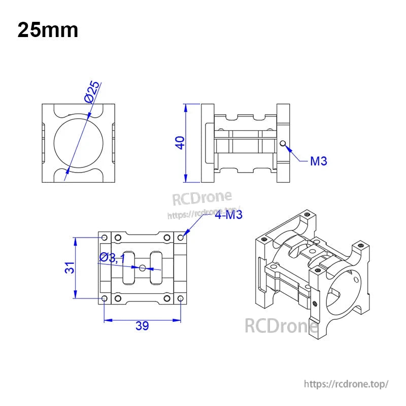 RJXHOBBY 1pc Pipe Clip Tubing Clamp 16/20/25mm Carbon Tube Fixed Joint for RC Agriculture UAV Drone
