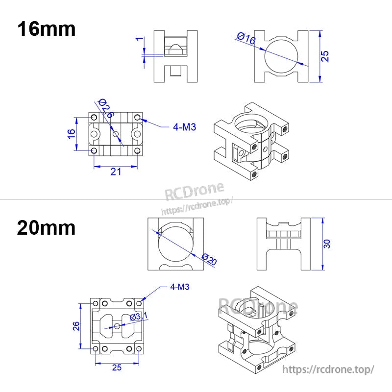 RJXHOBBY 1pc Pipe Clip Tubing Clamp 16/20/25mm Carbon Tube Fixed Joint for RC Agriculture UAV Drone