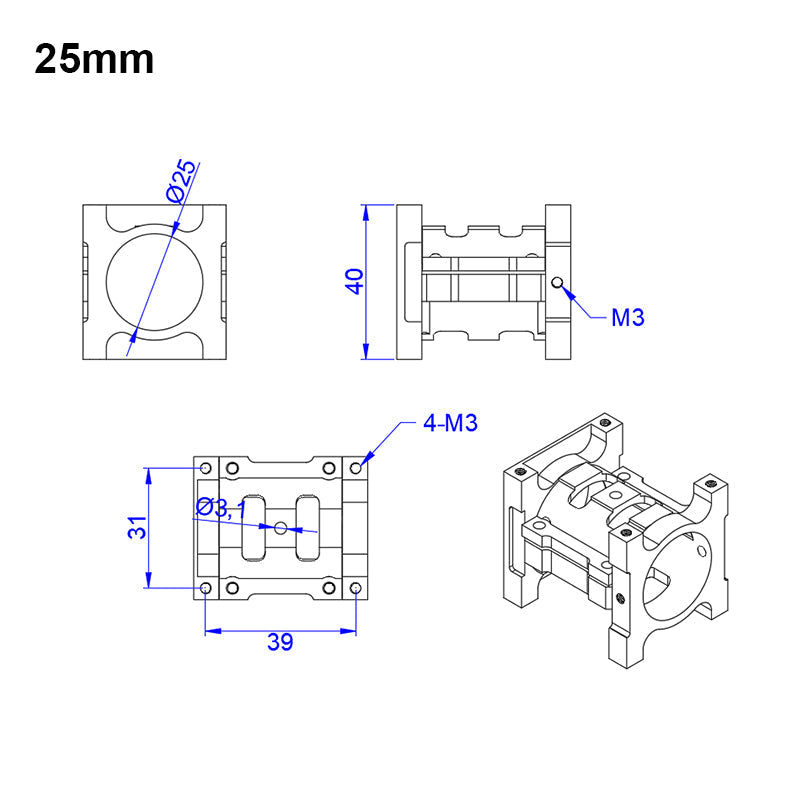 RJXHOBBY 1pcs 16/20/25mm Pipe Clip Tubing Clamp Fastener Carbon Tube Fixed Joint for RC Plant Agriculture UAV Drone