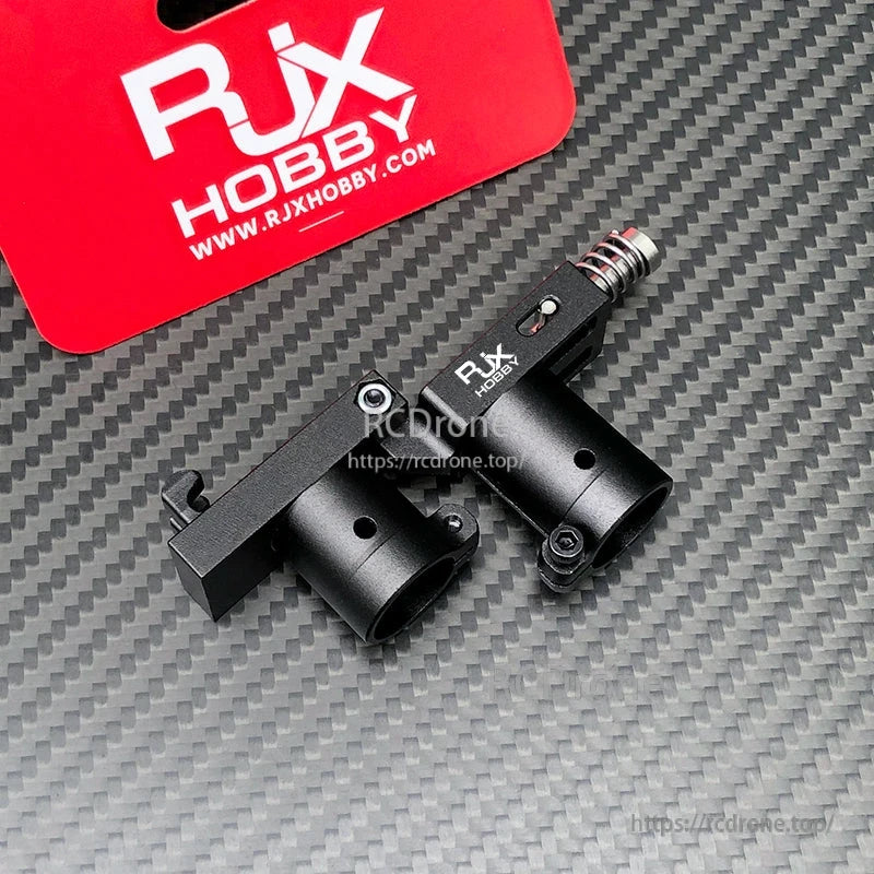 RJX Hobby CNC aluminum folding arm tube joint clamps, black, with spring latch for FPV drone frames