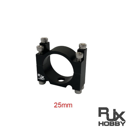 RJXHOBBY 25mm black aluminum tube clamp bracket with four screws for mounting to a Ø25mm pipe