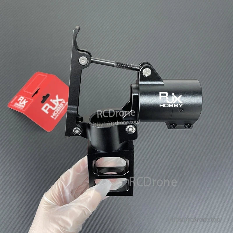 RJXHOBBY black aluminum 5° folding down UAV arm mount with spring-loaded hinge and clamp bracket