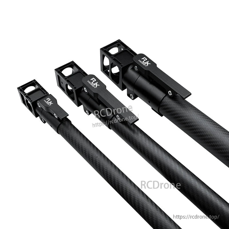 RJXHOBBY black aluminum folding down arm mount clamps on carbon-fiber UAV multicopter tubes