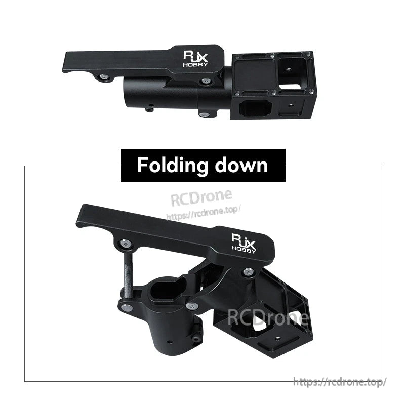 Black RJXHOBBY aluminium folding-down UAV multicopter arm bracket with hinge clamp and mounting block