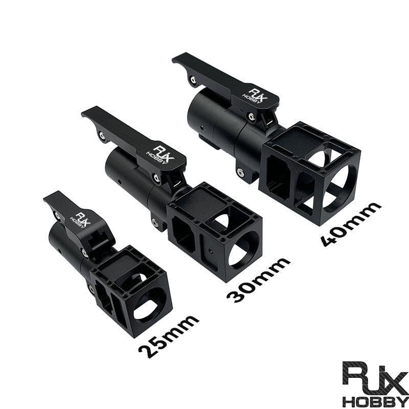 RJXHOBBY black aluminum folding down arm mount clamps in 25mm, 30mm and 40mm sizes for UAV multicopters