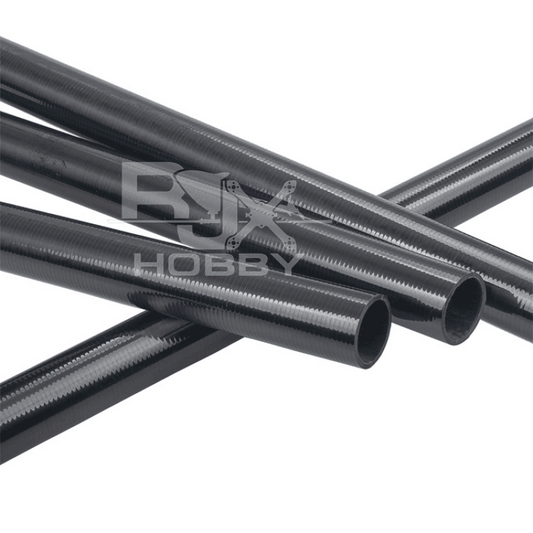 Glossy carbon fiber hollow tubes with a woven finish, suitable for lightweight hobby and RC structures