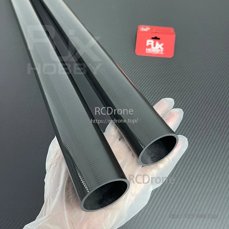 Two RJXHOBBY carbon fiber tapered cone-shaped tubes with open ends and glossy weave finish
