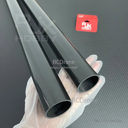 Two RJXHOBBY carbon fiber tapered cone-shaped tubes with open ends and glossy weave finish