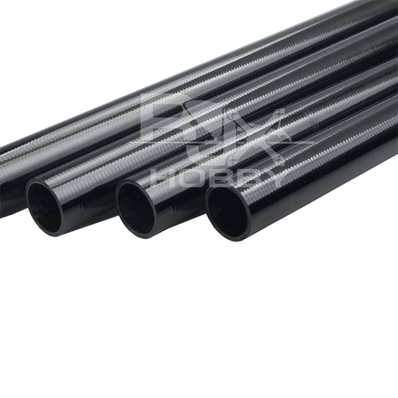 Glossy carbon fiber tube with woven pattern finish and open ends, suitable for RC and DIY builds