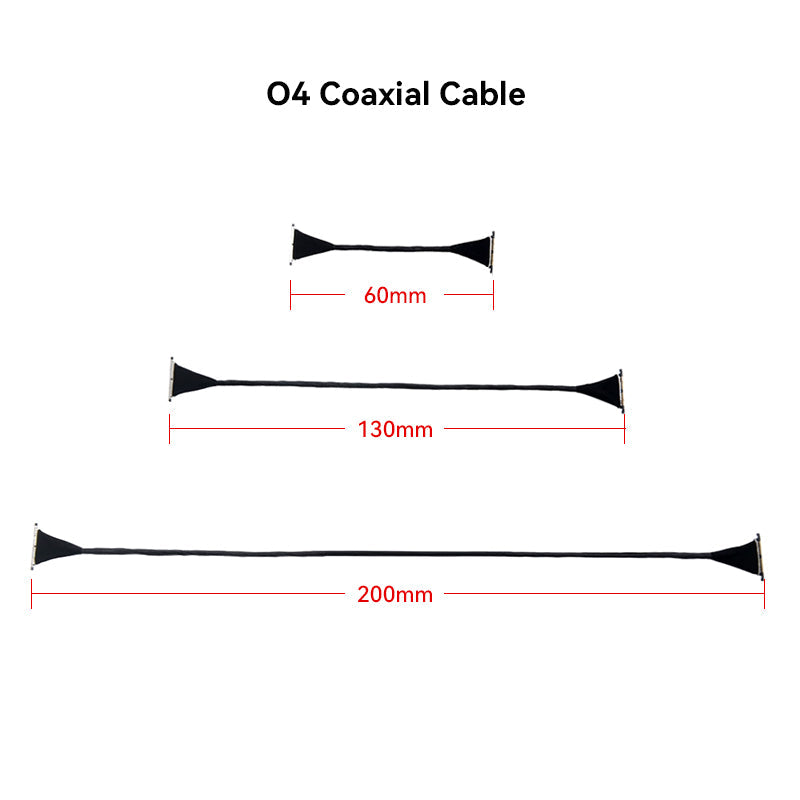 DJI O4 coaxial cable with slim black lead and micro connectors, length options 60mm, 130mm, and 200mm