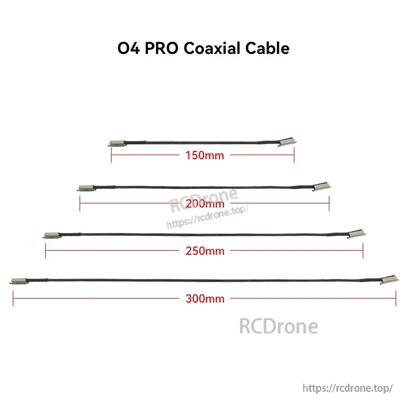 DJI O4 Pro coaxial cable with slim connectors, length options 150mm, 200mm, 250mm, and 300mm