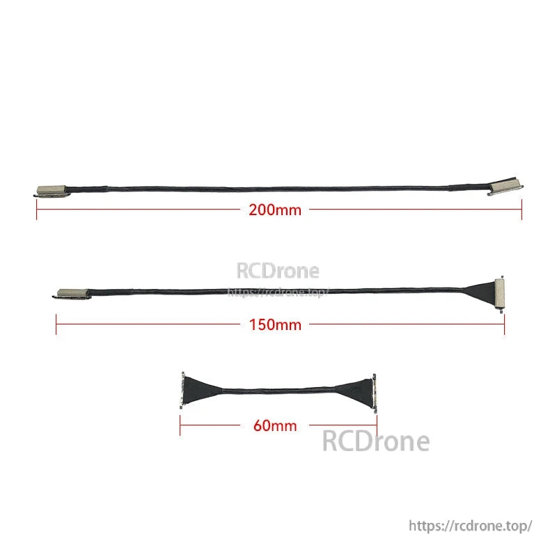 DJI O4/O4 Pro compatible coaxial cable with metal connectors, length options shown at 60mm, 150mm and 200mm