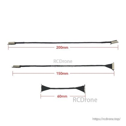 DJI O4/O4 Pro compatible coaxial cable with metal connectors, length options shown at 60mm, 150mm and 200mm
