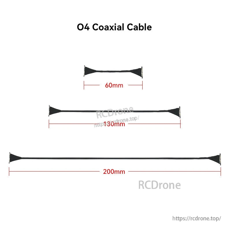 DJI O4 coaxial cable with connector ends, length options shown at 60mm, 130mm and 200mm