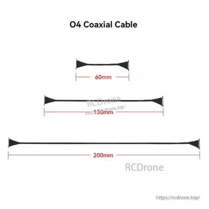DJI O4 coaxial cable with connector ends, length options shown at 60mm, 130mm and 200mm