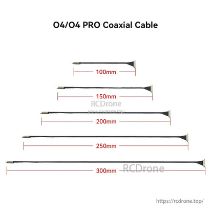 O4/O4 Pro coaxial cable options with micro connectors in 100mm, 150mm, 200mm, 250mm, and 300mm lengths