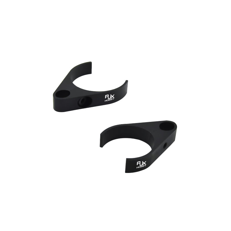 RJXHOBBY 25/30mm Aluminum Alloy Pipe Clamp, Pair of black RJXHOBBY aluminum alloy pipe clamps with semicircle cutout and mounting holes