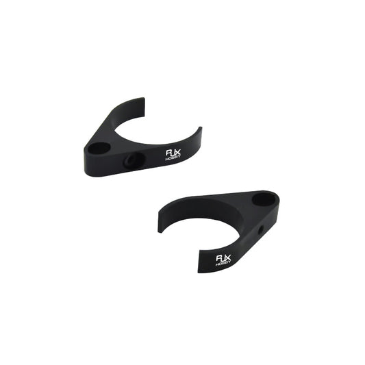 RJXHOBBY 25/30mm Aluminum Alloy Pipe Clamp, Pair of black RJXHOBBY aluminum alloy pipe clamps with semicircle cutout and mounting holes