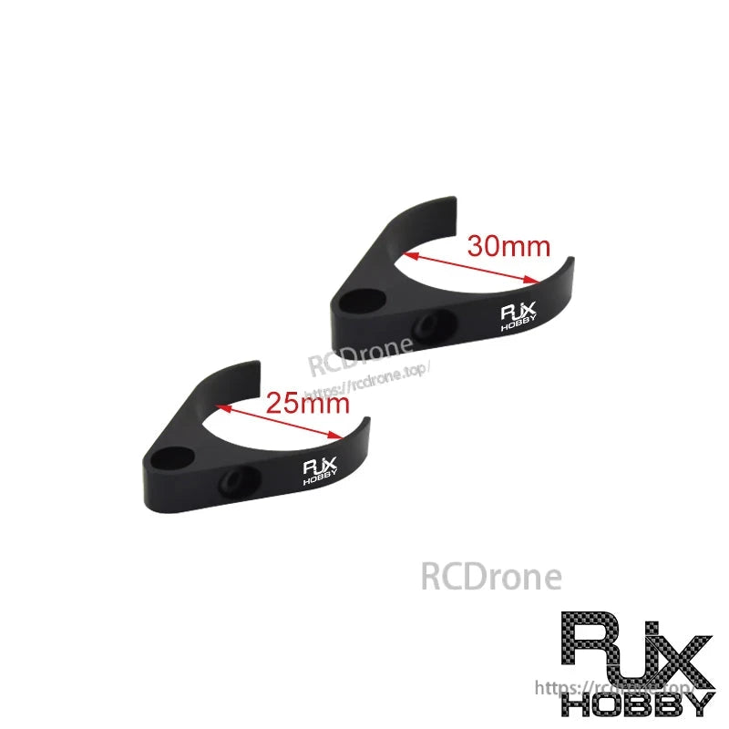 RJXHOBBY 25/30mm Aluminum Alloy Pipe Clamp, RJXHOBBY aluminum alloy pipe clamp brackets in 25mm and 30mm sizes, black finish with mounting holes