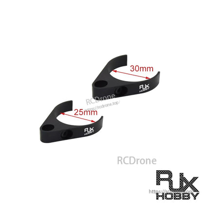 RJXHOBBY 25/30mm Aluminum Alloy Pipe Clamp, RJXHOBBY aluminum alloy pipe clamp brackets in 25mm and 30mm sizes, black finish with mounting holes