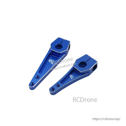 Blue CNC aluminum 25T servo horn arms for Futaba/Savox, with clamping spline hub and multiple linkage holes