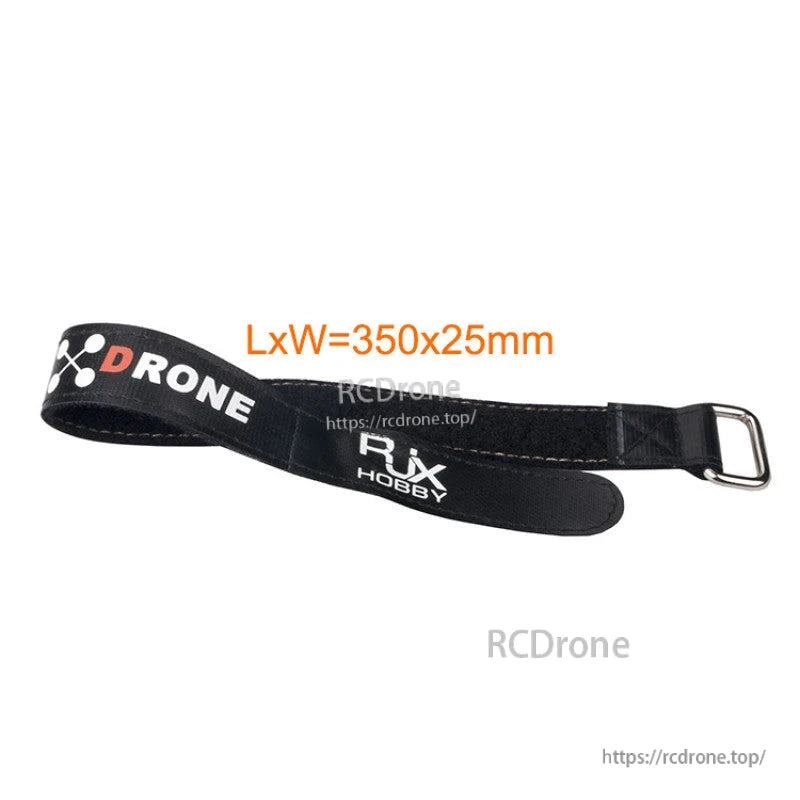 RJXHOBBY 25mm Non-Slip Silicone Battery Strap, RJXHOBBY black drone battery strap with metal buckle, 350 x 25 mm, printed DRONE and RJX logos