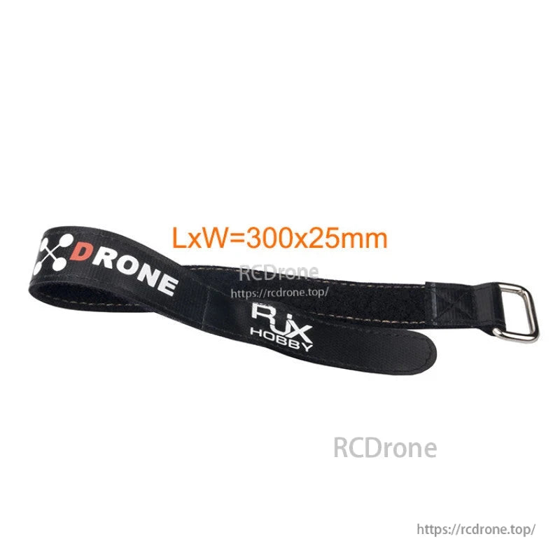 RJXHOBBY 25mm non-slip silicone battery strap with metal buckle, black, labeled 300 x 25mm