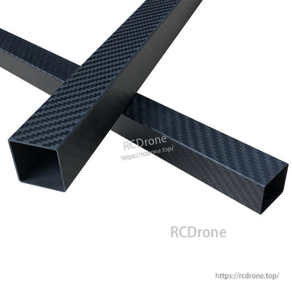3K carbon fiber square tube with woven finish in black, hollow rectangular profile for RC builds