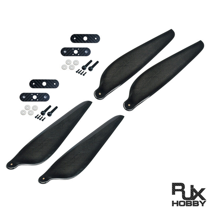 RJXHOBBY 26*8.5in Carbon Fiber Folding Propeller, RJXHOBBY 26x8.5 carbon fiber folding propeller blades with hub plates, bolts, and washers