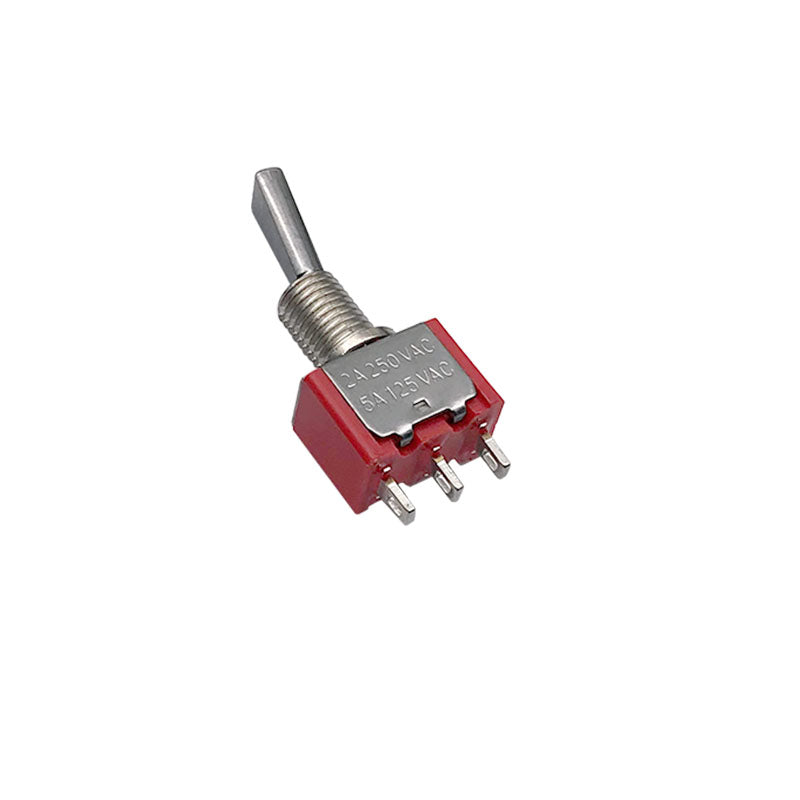 RJXHOBBY 2-position RC transmitter toggle switch with red body, threaded bushing, and 3-pin terminals