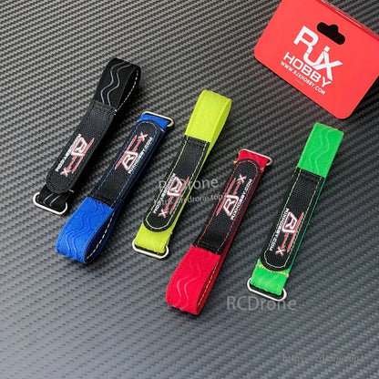 RJXHOBBY 20mm non-slip silicone battery straps with metal buckles, in black, blue, yellow, red and green