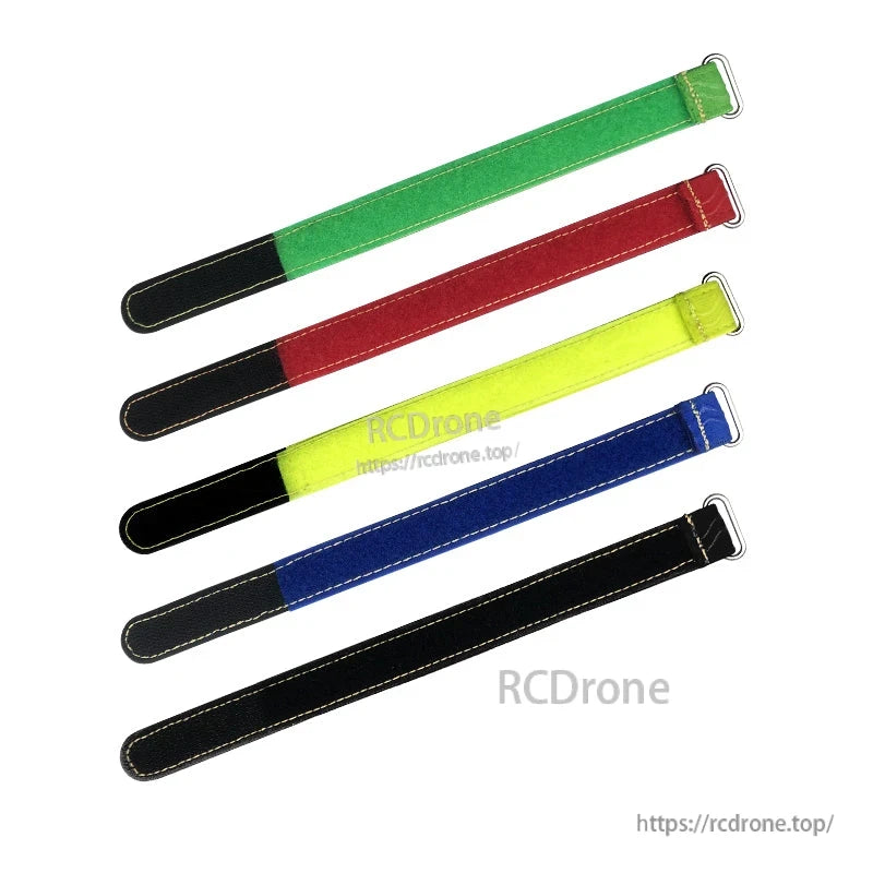Colorful stitched RC battery straps with metal buckles, including green, red, yellow, blue, and black options