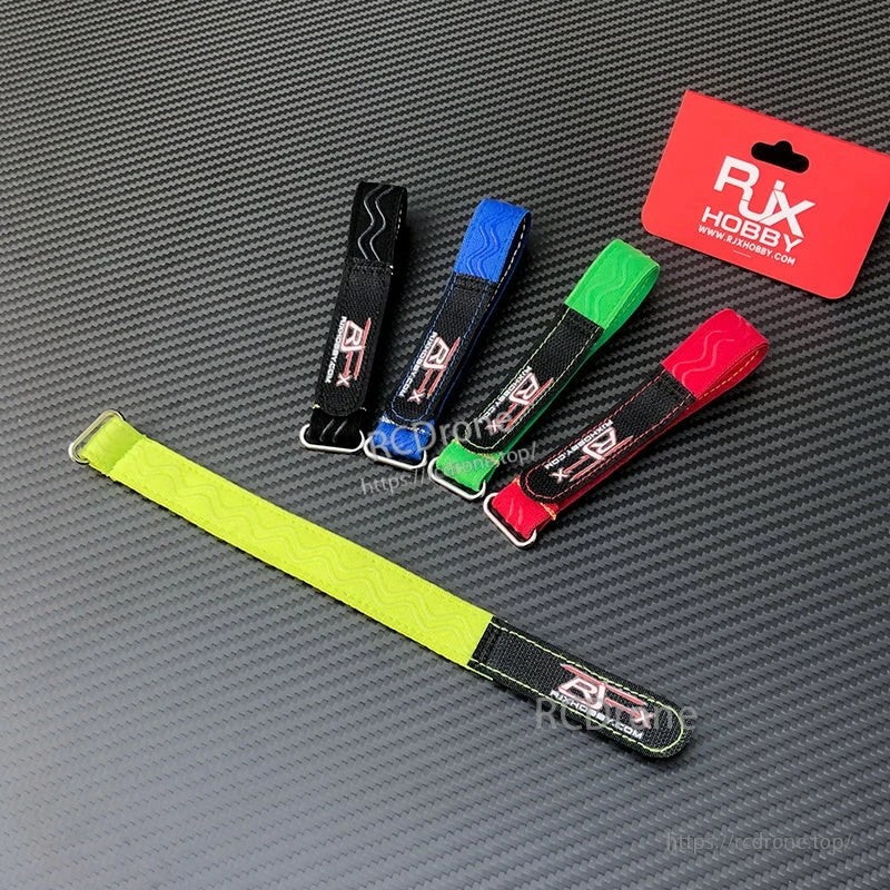 RJX Hobby non-slip silicone RC battery straps with metal buckle and Velcro, in assorted colors