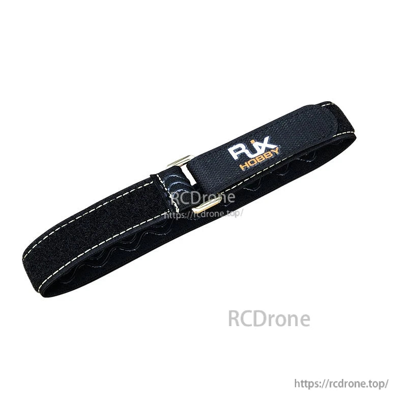 RJXHOBBY black 25mm battery strap with stitched edges, non-slip silicone lining, and metal buckle