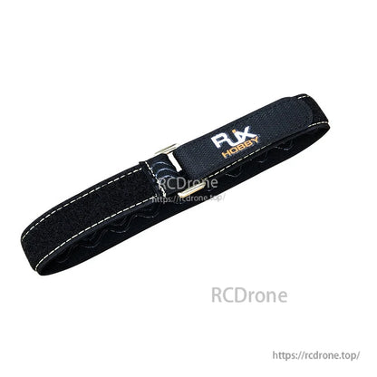RJXHOBBY black 25mm battery strap with stitched edges, non-slip silicone lining, and metal buckle