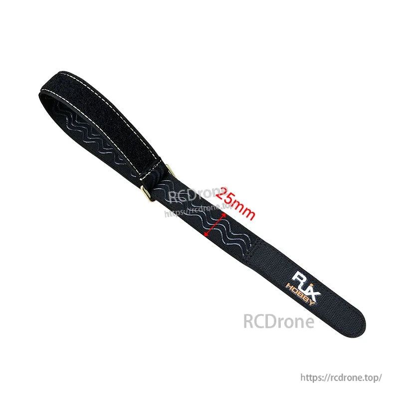 Black 25mm RJXHOBBY non-slip silicone battery strap with stitched edges and metal buckle