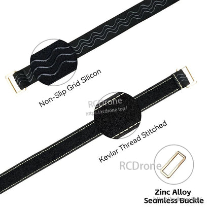 Black 25mm non-slip silicone battery strap with Kevlar stitching and zinc alloy buckle for RC drones
