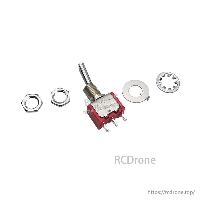 RJXHOBBY 2pcs 3-Position Reset Switch, 3-position reset switch with threaded shaft, 3 solder pins, and mounting nuts and washers
