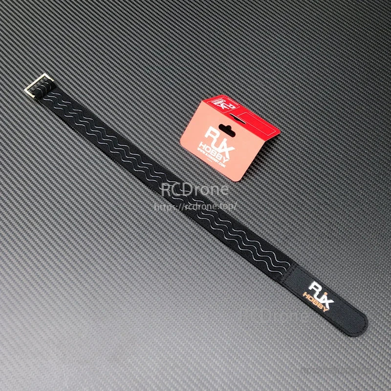 RJXHOBBY black non-slip silicone battery strap with wavy grip pattern and metal buckle