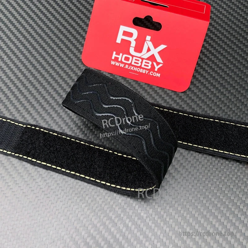 RJXHOBBY black battery strap with yellow stitching and textured non-slip silicone grip section