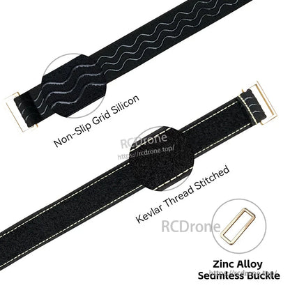 RJXHOBBY black battery straps with non-slip grid silicone backing, Kevlar stitching, and zinc alloy buckles