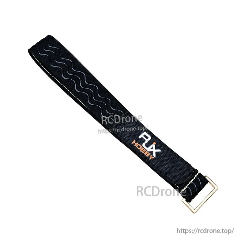 Black RJXHOBBY 30mm battery strap with stitched grip pattern and metal buckle for RC drone batteries