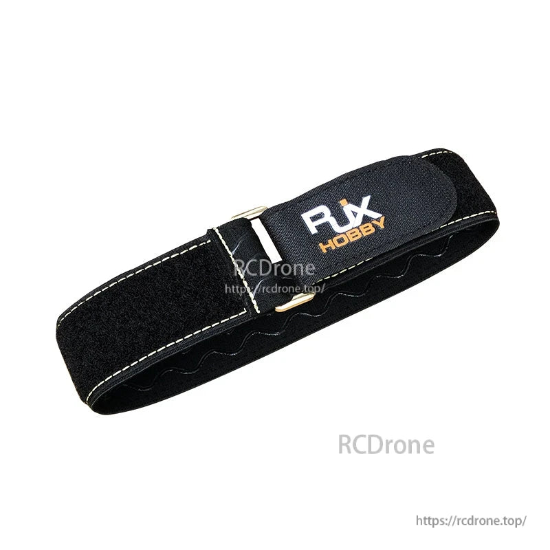 RJXHOBBY black non-slip battery strap with Velcro closure, white stitching, and metal buckle