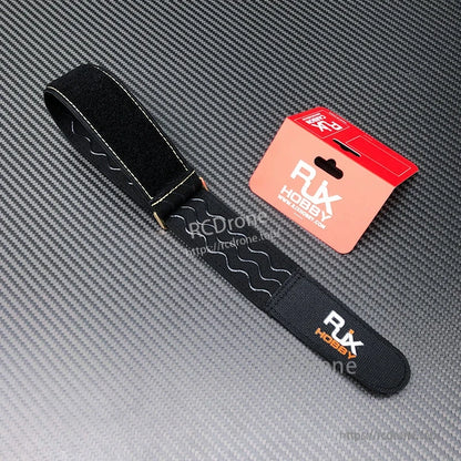 RJXHOBBY black 40mm non-slip silicone battery strap with wavy grip pattern and RJX logo, next to box